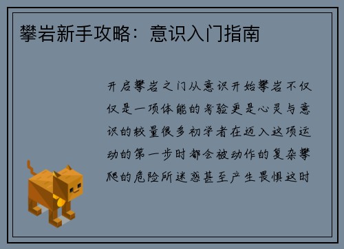 攀岩新手攻略：意识入门指南